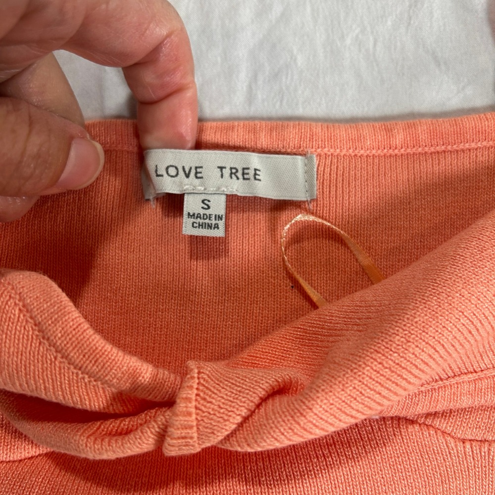 Love Tree Peach Ribbed Bodycon Cami Dress Small V-Neck Twist Front Side Ties - Picture 5 of 8
